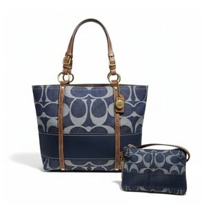 Coach Anniversary Legacy Signature Blue Denim Tote & matching Legacy wristlet